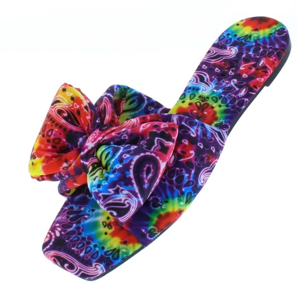 Rainbow Paisley Bow Slides